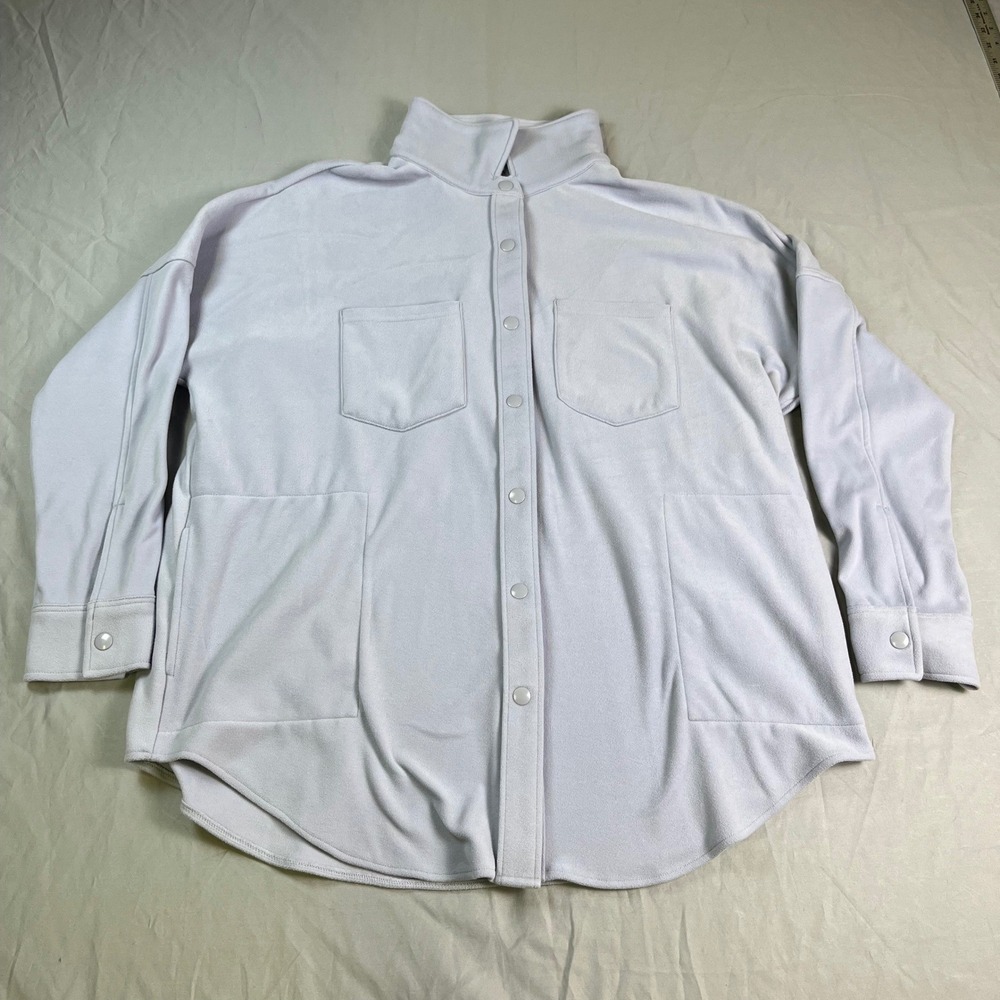 Mondetta Fleece Shacket Womens XL Lavender Gray Snap Front Mock Neck